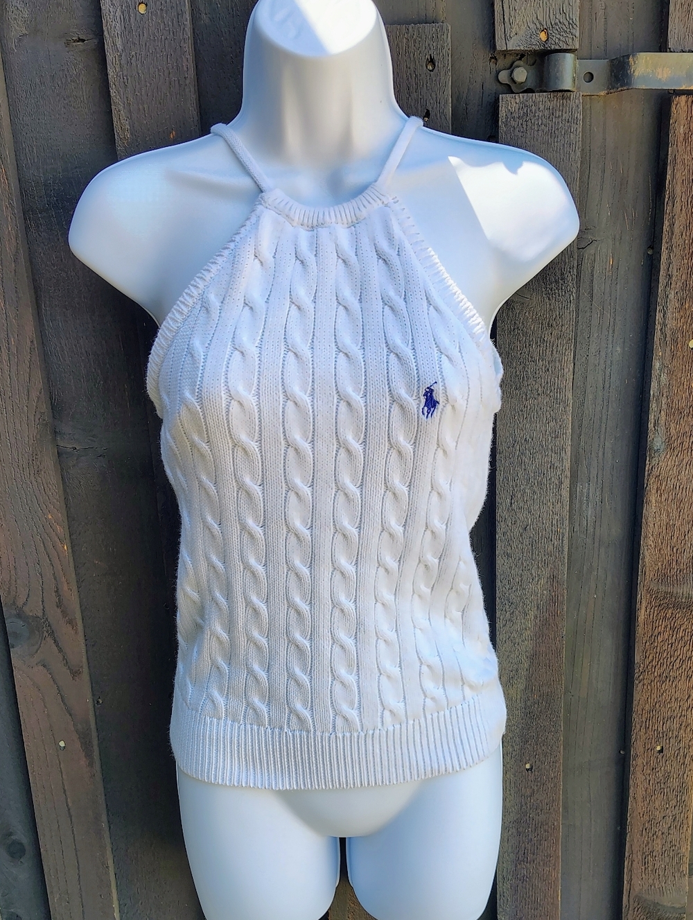 Ralph Lauren White Cable Knit Halter Tank with Polo Pony - Picture 1 of 7